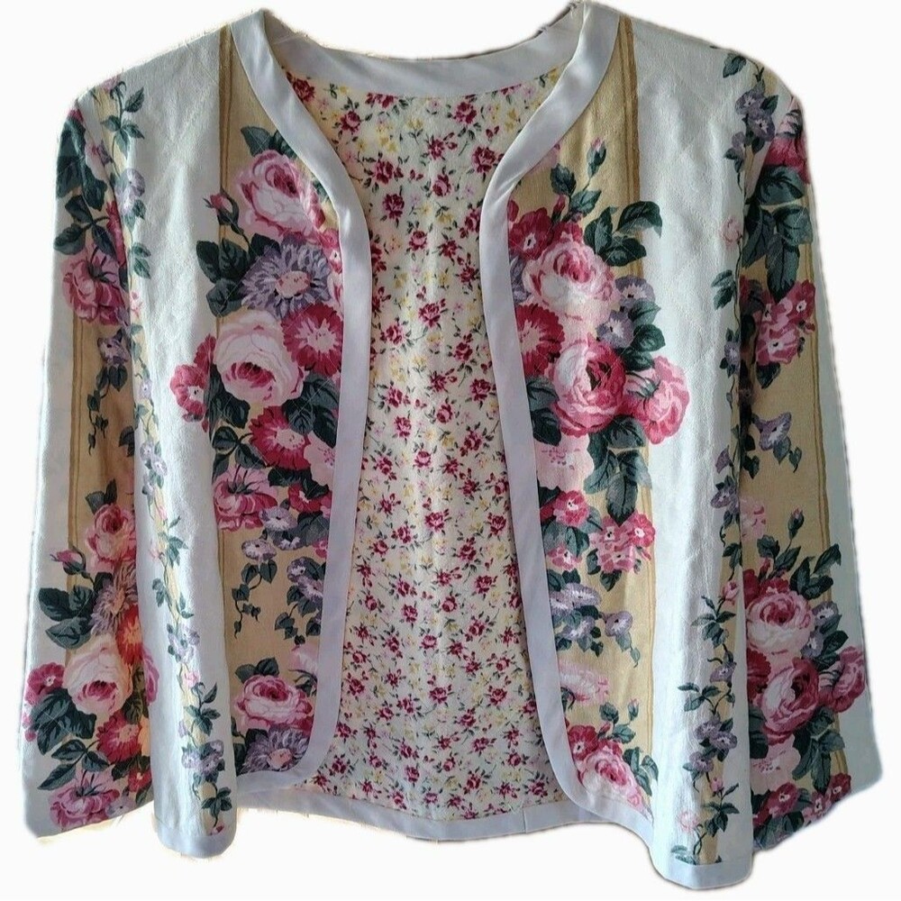 Women's Open Jacket Matching Purse Pockets Floral Embroidery Lace Print New - Picture 6 of 16